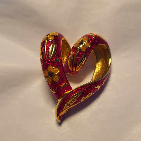 Vintage Nolan Miller Heart Pendant Cloisonne - Picture 2 of 5